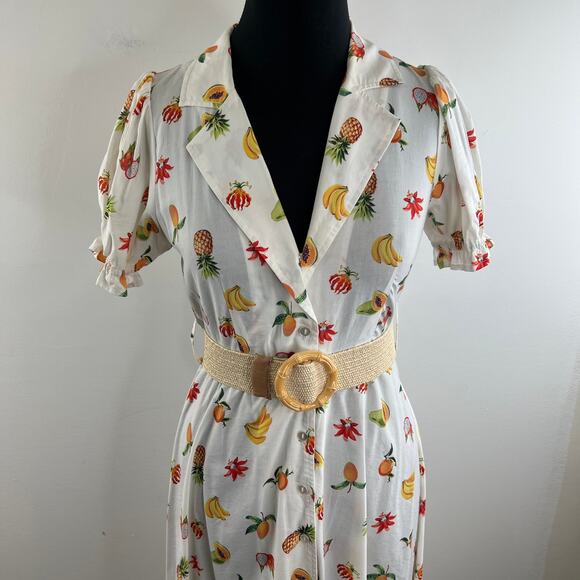 WeWoreWhat White Bella Fruit Belted Cotton-Blend Mini Dress Size S Small $295 - Picture 4 of 11